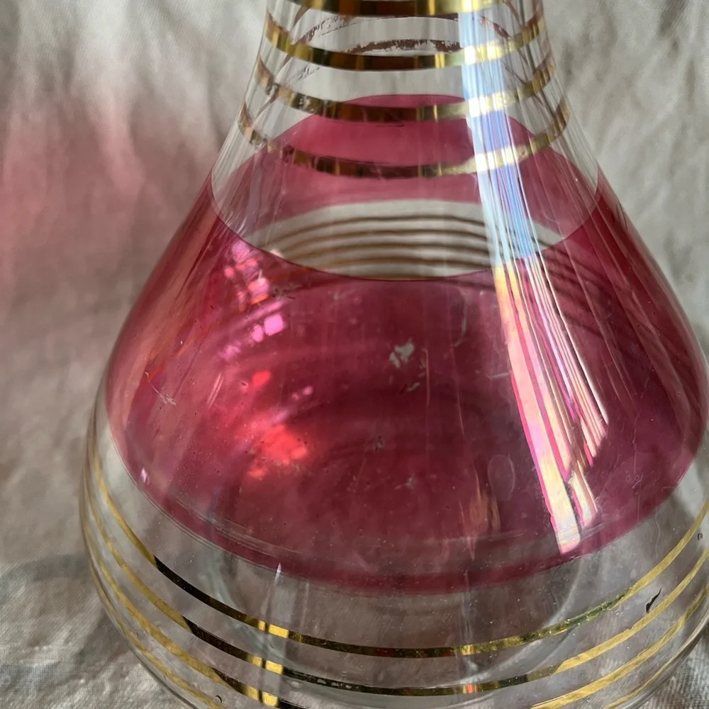 MCM decanter and small glass or bud vase. Beautiful gold and pink.  Compliment - Picture 9 of 10
